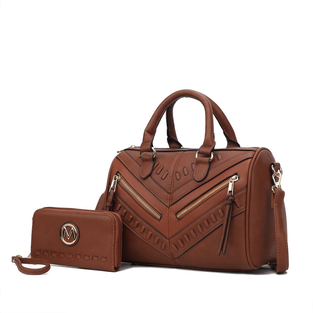 2655 Satchel Bag with Wallet, Vegan Leather Top Handle Shoulder Handbag